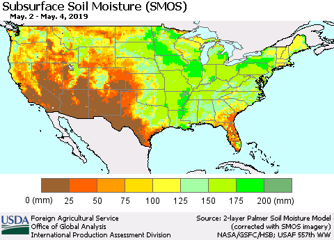 United States Subsurface Soil Moisture (SMOS) Thematic Map For 4/29/2019 - 5/5/2019