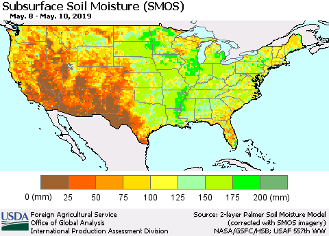 United States Subsurface Soil Moisture (SMOS) Thematic Map For 5/6/2019 - 5/12/2019