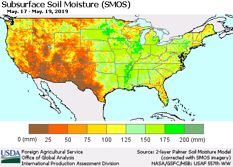 United States Subsurface Soil Moisture (SMOS) Thematic Map For 5/13/2019 - 5/19/2019