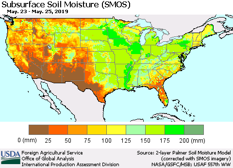 United States Subsurface Soil Moisture (SMOS) Thematic Map For 5/20/2019 - 5/26/2019