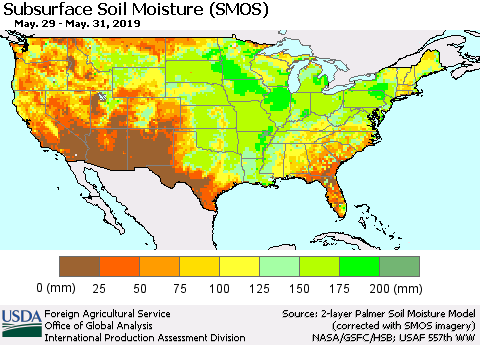 United States Subsurface Soil Moisture (SMOS) Thematic Map For 5/27/2019 - 6/2/2019