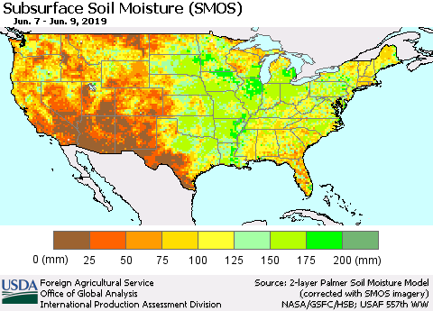 United States Subsurface Soil Moisture (SMOS) Thematic Map For 6/3/2019 - 6/9/2019