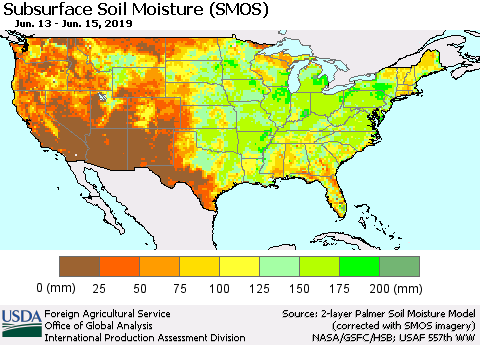 United States Subsurface Soil Moisture (SMOS) Thematic Map For 6/10/2019 - 6/16/2019