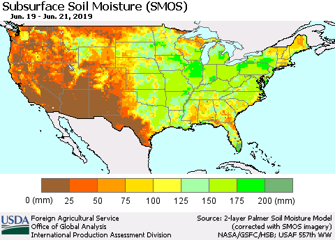 United States Subsurface Soil Moisture (SMOS) Thematic Map For 6/17/2019 - 6/23/2019