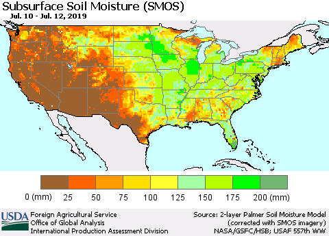 United States Subsurface Soil Moisture (SMOS) Thematic Map For 7/8/2019 - 7/14/2019
