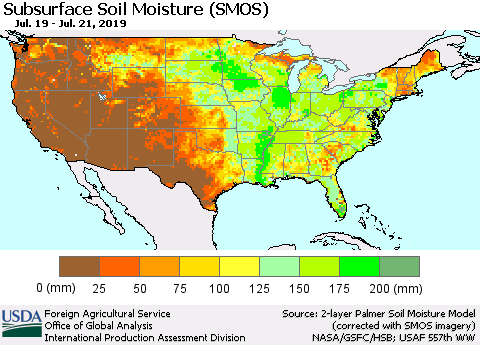 United States Subsurface Soil Moisture (SMOS) Thematic Map For 7/15/2019 - 7/21/2019