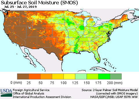 United States Subsurface Soil Moisture (SMOS) Thematic Map For 7/22/2019 - 7/28/2019