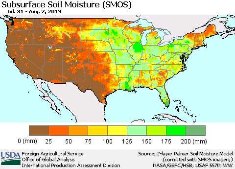 United States Subsurface Soil Moisture (SMOS) Thematic Map For 7/29/2019 - 8/4/2019