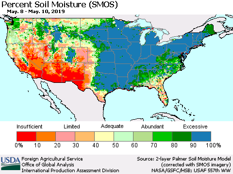 United States Percent Soil Moisture (SMOS) Thematic Map For 5/6/2019 - 5/12/2019