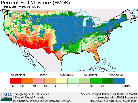 United States Percent Soil Moisture (SMOS) Thematic Map For 5/27/2019 - 6/2/2019