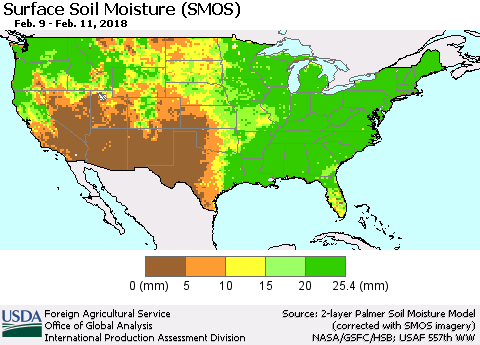 United States Surface Soil Moisture (SMOS) Thematic Map For 2/5/2018 - 2/11/2018