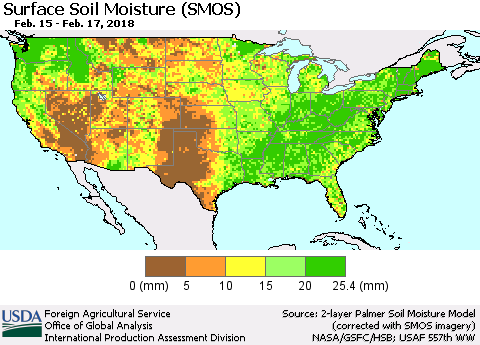 United States Surface Soil Moisture (SMOS) Thematic Map For 2/12/2018 - 2/18/2018