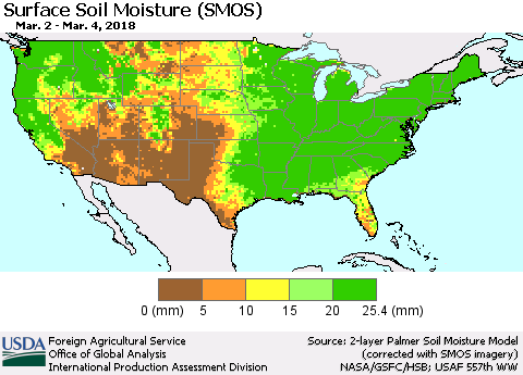 United States Surface Soil Moisture (SMOS) Thematic Map For 2/26/2018 - 3/4/2018