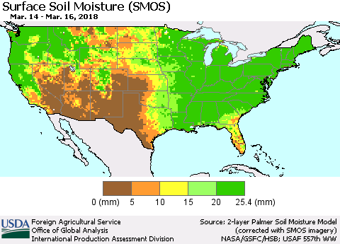 United States Surface Soil Moisture (SMOS) Thematic Map For 3/12/2018 - 3/18/2018