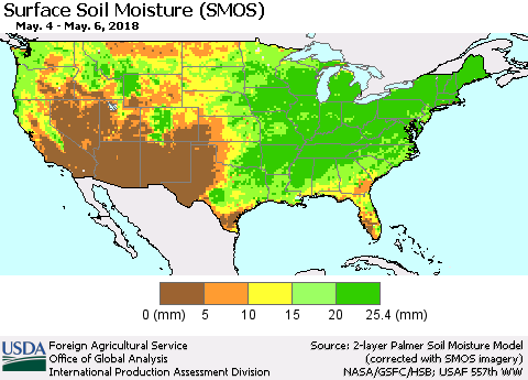 United States Surface Soil Moisture (SMOS) Thematic Map For 4/30/2018 - 5/6/2018