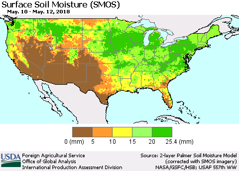 United States Surface Soil Moisture (SMOS) Thematic Map For 5/7/2018 - 5/13/2018