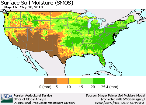 United States Surface Soil Moisture (SMOS) Thematic Map For 5/14/2018 - 5/20/2018
