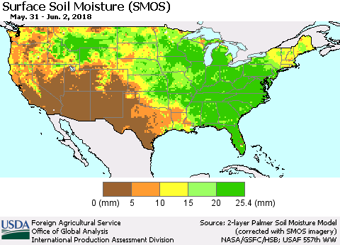 United States Surface Soil Moisture (SMOS) Thematic Map For 5/28/2018 - 6/3/2018