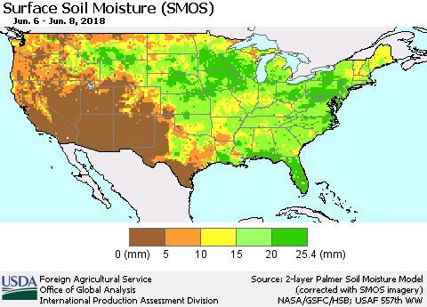 United States Surface Soil Moisture (SMOS) Thematic Map For 6/4/2018 - 6/10/2018