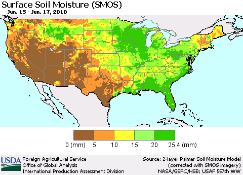 United States Surface Soil Moisture (SMOS) Thematic Map For 6/11/2018 - 6/17/2018