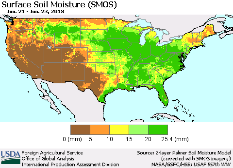 United States Surface Soil Moisture (SMOS) Thematic Map For 6/18/2018 - 6/24/2018