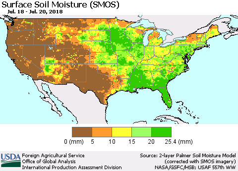 United States Surface Soil Moisture (SMOS) Thematic Map For 7/16/2018 - 7/22/2018