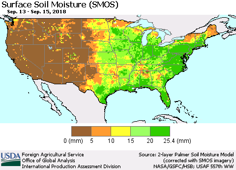 United States Surface Soil Moisture (SMOS) Thematic Map For 9/10/2018 - 9/16/2018