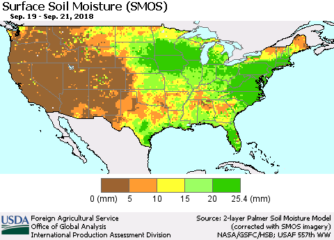 United States Surface Soil Moisture (SMOS) Thematic Map For 9/17/2018 - 9/23/2018