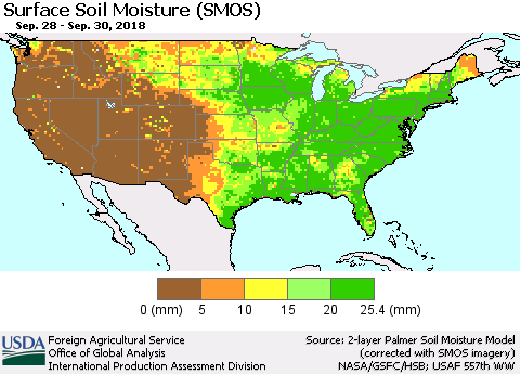 United States Surface Soil Moisture (SMOS) Thematic Map For 9/24/2018 - 9/30/2018