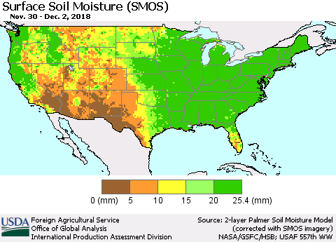 United States Surface Soil Moisture (SMOS) Thematic Map For 11/26/2018 - 12/2/2018