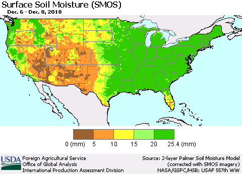 United States Surface Soil Moisture (SMOS) Thematic Map For 12/3/2018 - 12/9/2018