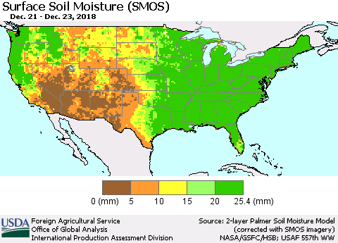United States Surface Soil Moisture (SMOS) Thematic Map For 12/17/2018 - 12/23/2018