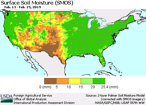United States Surface Soil Moisture (SMOS) Thematic Map For 2/11/2019 - 2/17/2019