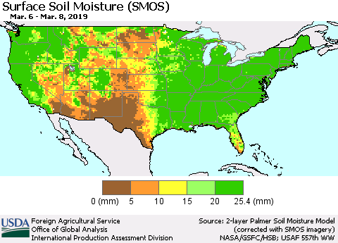 United States Surface Soil Moisture (SMOS) Thematic Map For 3/4/2019 - 3/10/2019
