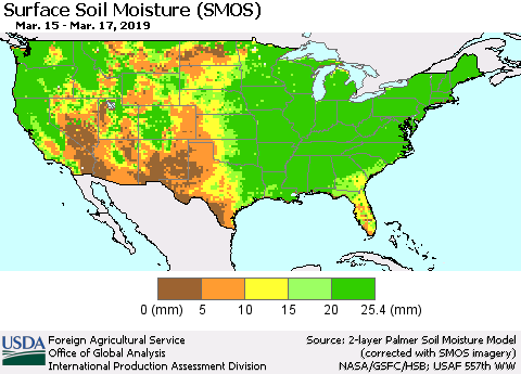 United States Surface Soil Moisture (SMOS) Thematic Map For 3/11/2019 - 3/17/2019