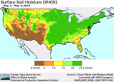 United States Surface Soil Moisture (SMOS) Thematic Map For 4/29/2019 - 5/5/2019