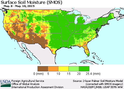 United States Surface Soil Moisture (SMOS) Thematic Map For 5/6/2019 - 5/12/2019