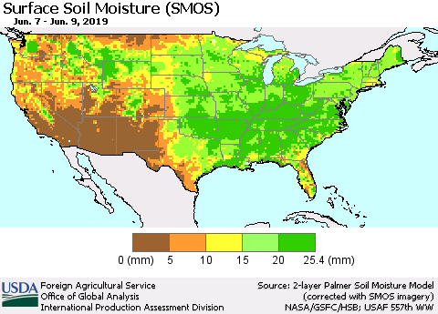 United States Surface Soil Moisture (SMOS) Thematic Map For 6/3/2019 - 6/9/2019