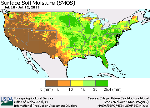United States Surface Soil Moisture (SMOS) Thematic Map For 7/8/2019 - 7/14/2019