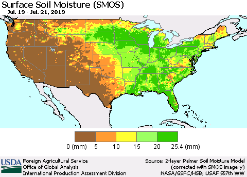 United States Surface Soil Moisture (SMOS) Thematic Map For 7/15/2019 - 7/21/2019
