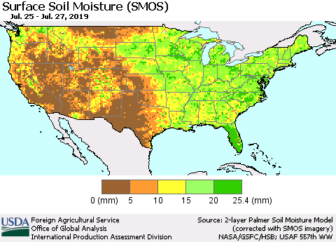 United States Surface Soil Moisture (SMOS) Thematic Map For 7/22/2019 - 7/28/2019