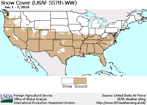 United States Snow Cover (USAF 557th WW) Thematic Map For 1/1/2018 - 1/7/2018