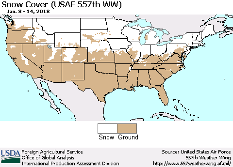 United States Snow Cover (USAF 557th WW) Thematic Map For 1/8/2018 - 1/14/2018