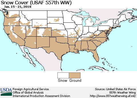 United States Snow Cover (USAF 557th WW) Thematic Map For 1/15/2018 - 1/21/2018