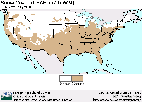 United States Snow Cover (USAF 557th WW) Thematic Map For 1/22/2018 - 1/28/2018