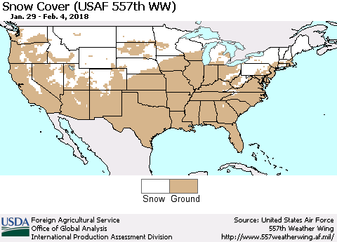 United States Snow Cover (USAF 557th WW) Thematic Map For 1/29/2018 - 2/4/2018