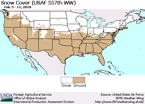 United States Snow Cover (USAF 557th WW) Thematic Map For 2/5/2018 - 2/11/2018