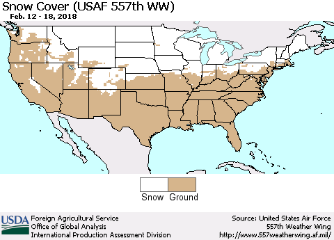 United States Snow Cover (USAF 557th WW) Thematic Map For 2/12/2018 - 2/18/2018