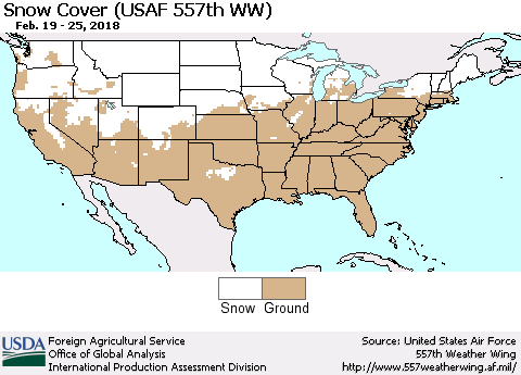 United States Snow Cover (USAF 557th WW) Thematic Map For 2/19/2018 - 2/25/2018