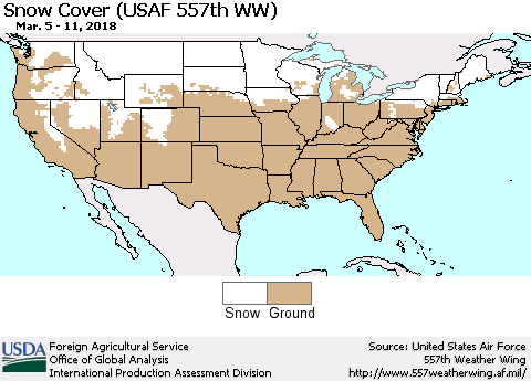 United States Snow Cover (USAF 557th WW) Thematic Map For 3/5/2018 - 3/11/2018